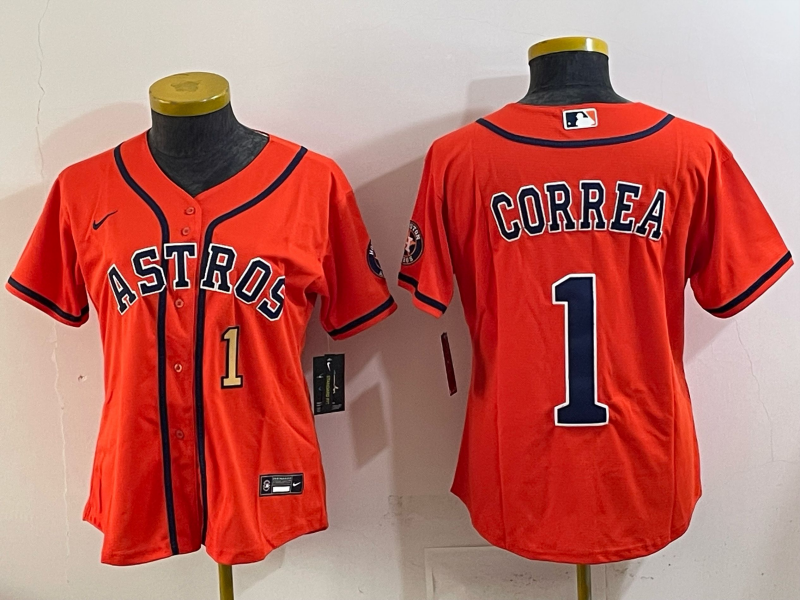 Women Houston Astros #1 Correa orange 2025 Nike MLB Jersey 004->women mlb jersey->Women Jersey
